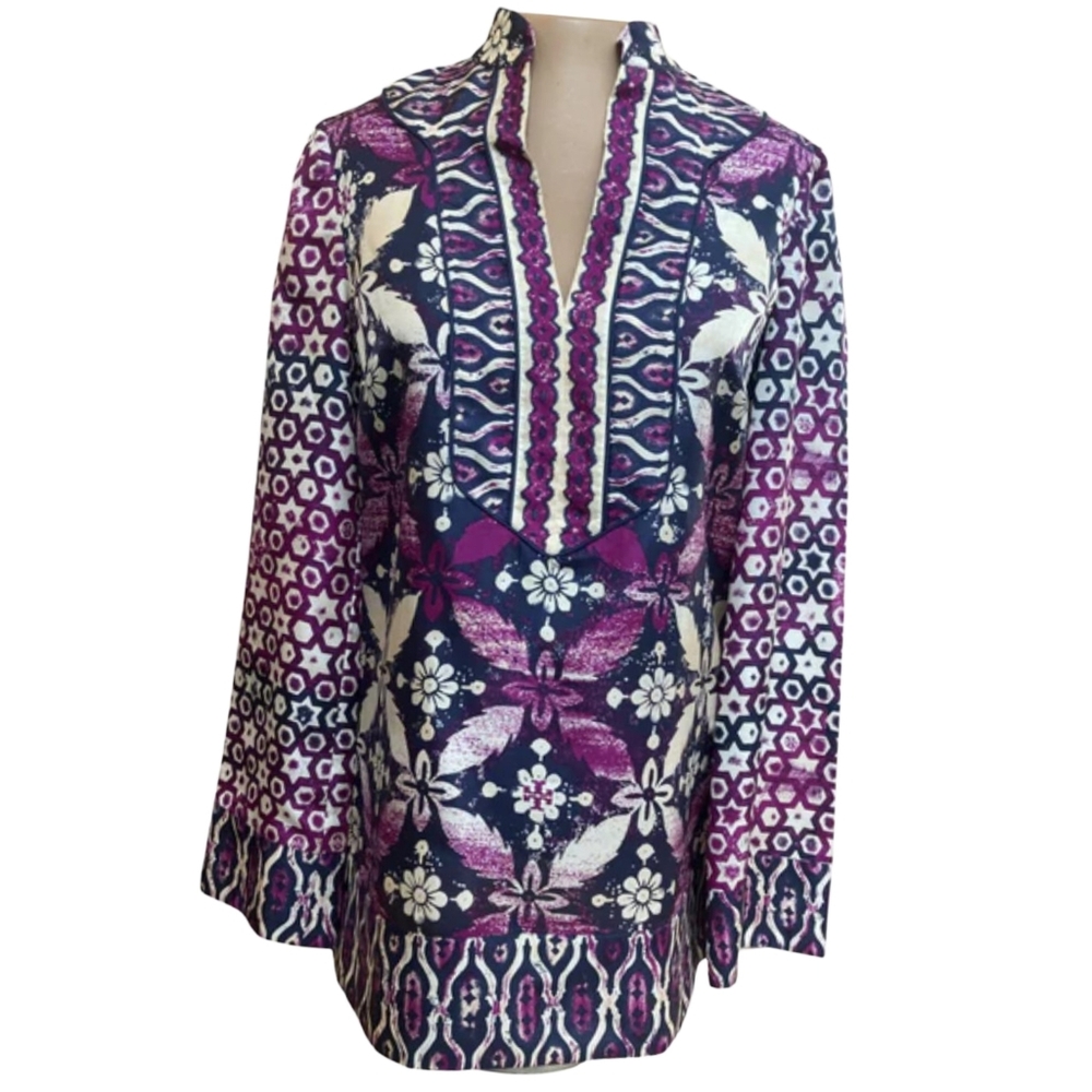 Tory Burch Purple Floral Silk Tunic Size 2